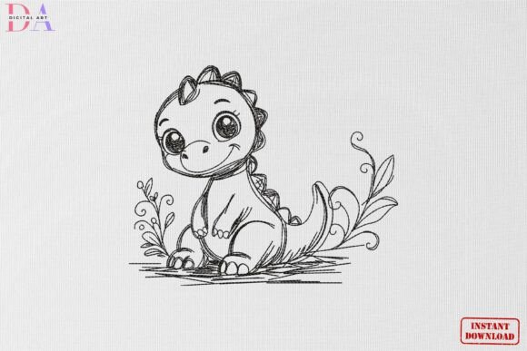 Cute Baby Dino Sketch: A Boutique Embroidery Review